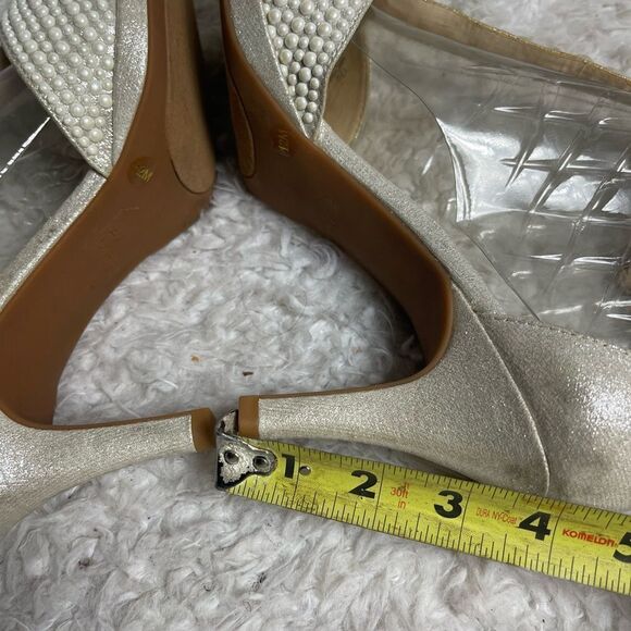 Alex Marie ivory glitter satin pearls T strap ankle sandals size 12M - Picture 7 of 12